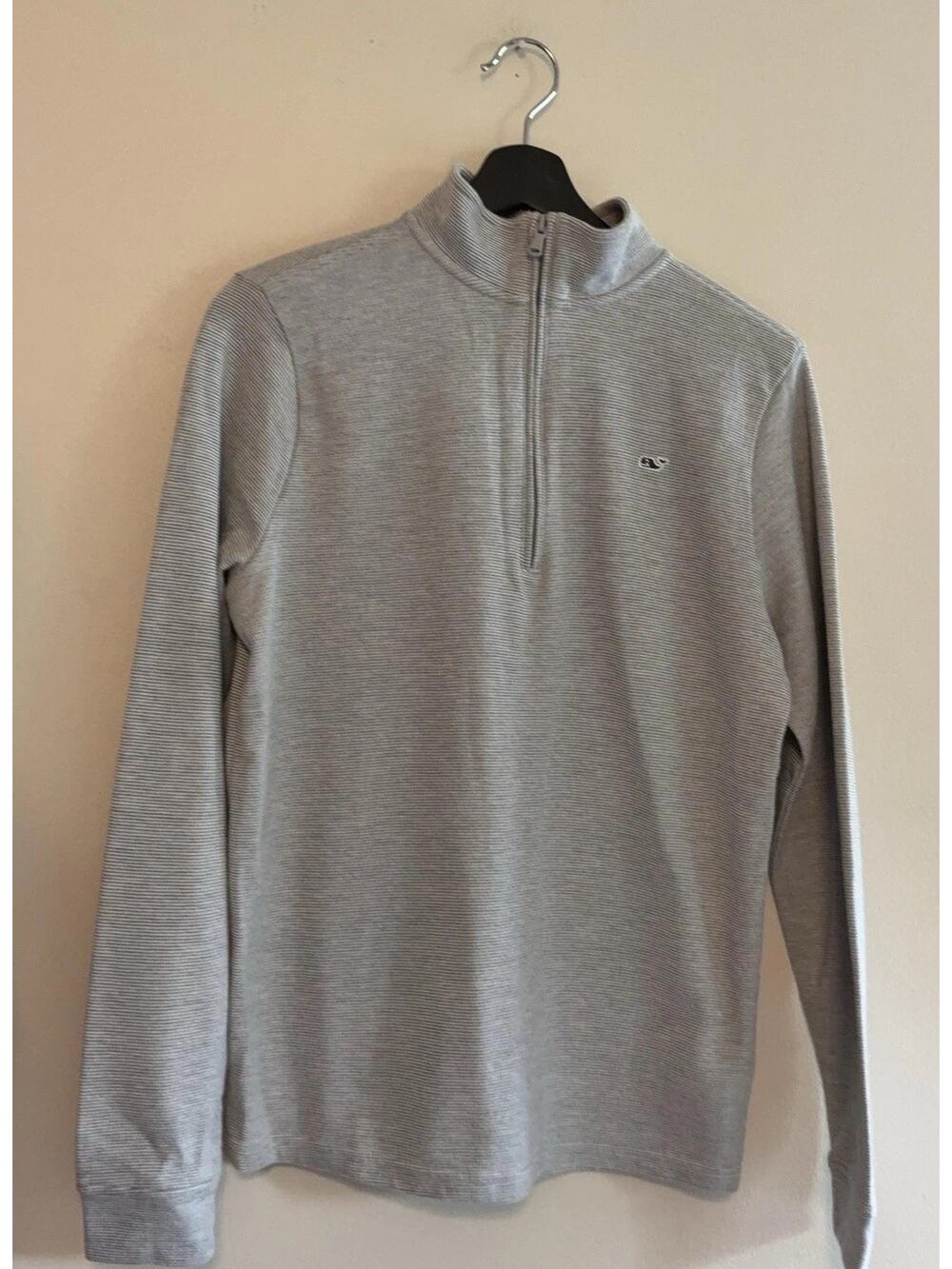 Vineyard Vines 1/4 Zip Sweatshirt Youth XL Gray Stripe Whale Logo Pullover